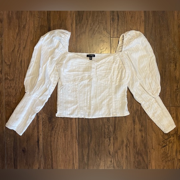Dynamite Tops - Dynamite white linen XS puffy shoulders crop top 3/4 length sleeves boho core